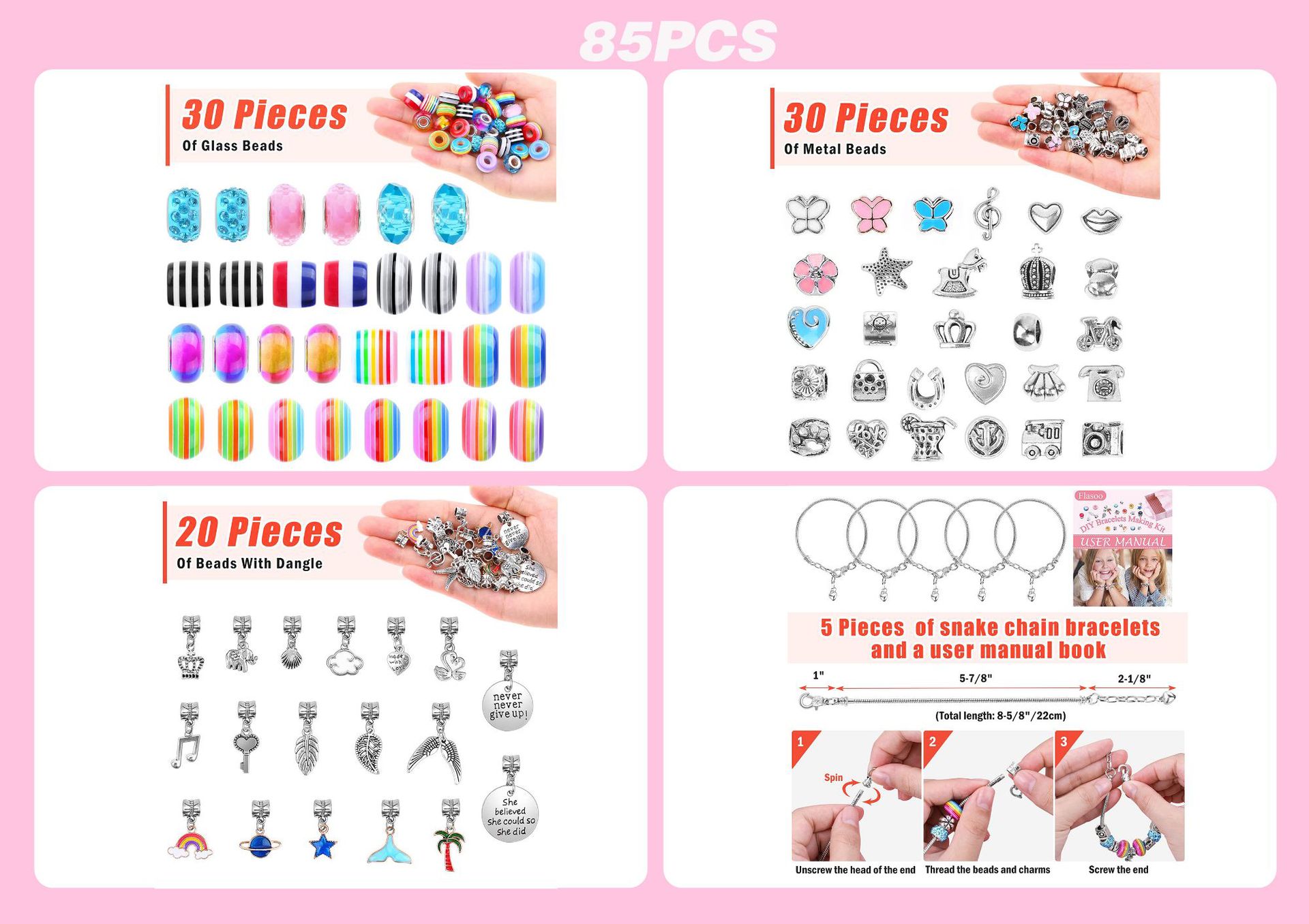 85pcs Charm Bracelet Making Kit Jewelry Making Unicorn/Beads for Girls  Teens Age 8-12 - Christmas Gift Idea for Teen Girls 